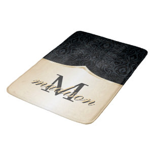 Luxury Black Gold Damask Floral Pattern Elegant Bath Mat