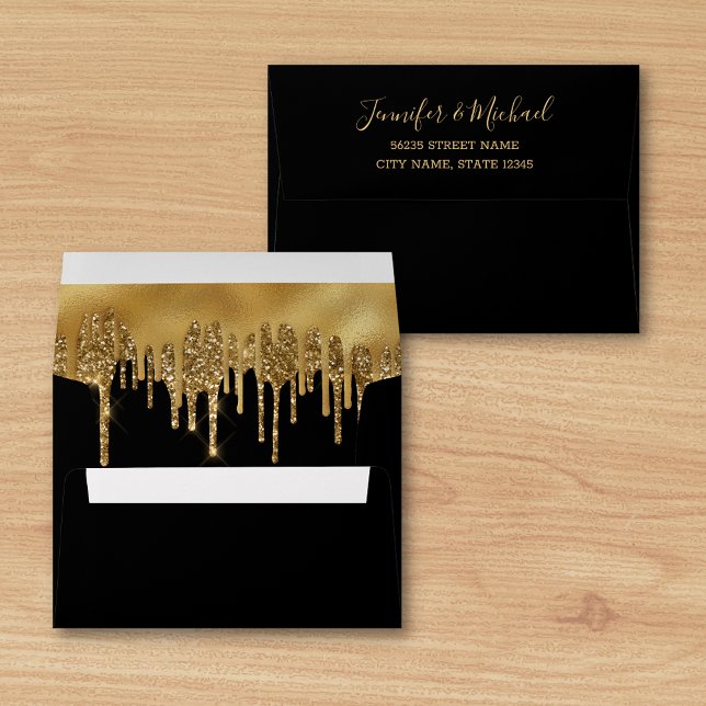 luxury black gold dripping glitters wedding envelope (Creator Uploaded)