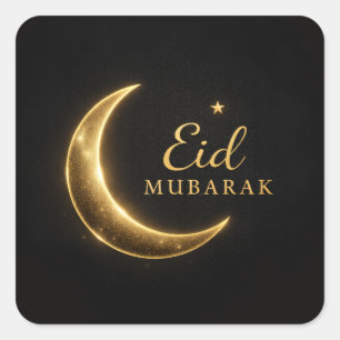Luxury Black & Gold Eid Mubarak Stickers– Elegant Square Sticker