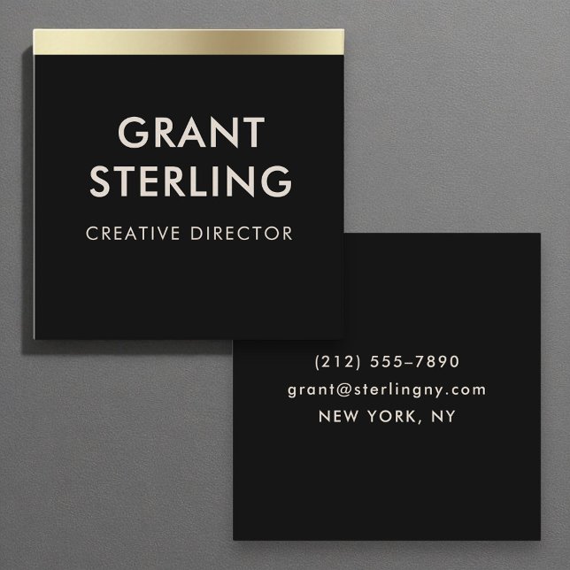 Luxury Black Gold Elegant Minimal Typography Square Business Card (Creator Uploaded)