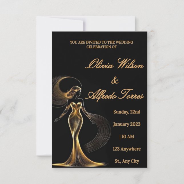 Luxury Black & Gold Elegant Wedding Invitation (Front)