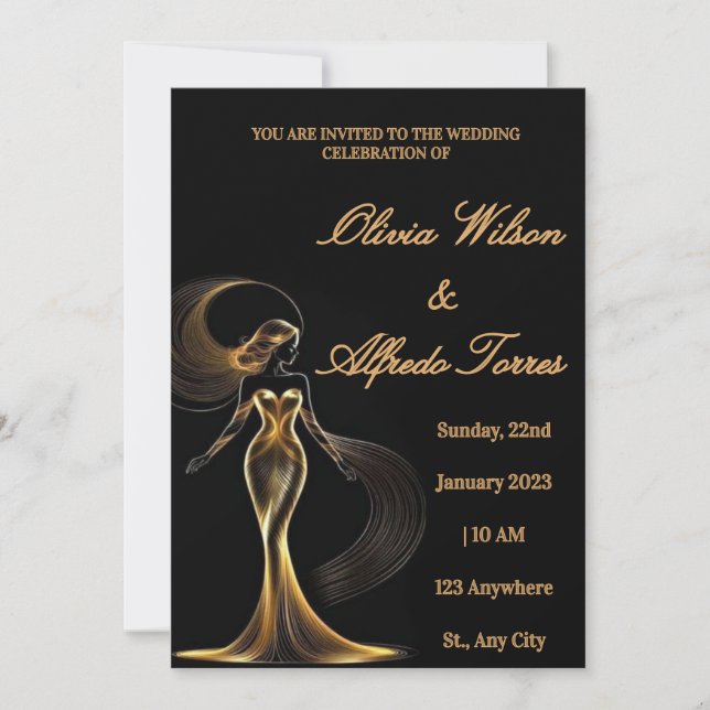 Luxury Black & Gold Elegant Wedding Invitation (Front)
