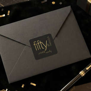 Luxury Black Gold Fifty and Fabulous Birthday Square Sticker