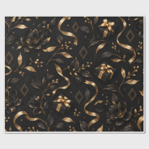 Luxury Black & Gold Floral Gift Wrap – Elegant Bot