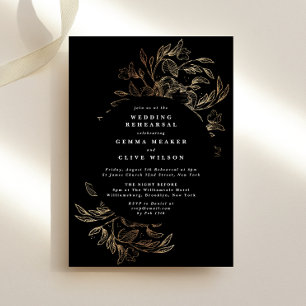 LUXURY Black Gold Floral Wedding Rehearsal Invitation