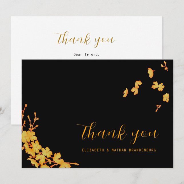 Luxury Black & Gold Flowers Thank You Card (Front/Back)