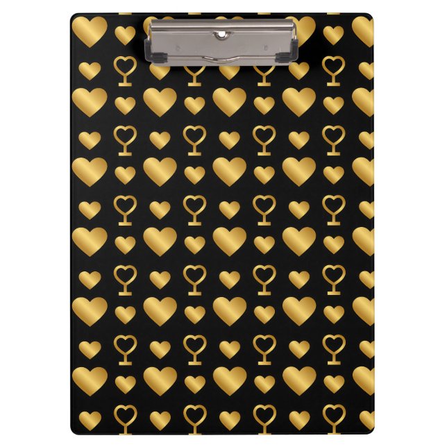 Luxury  Black Gold Foil Hearts  Clipboard (Front)
