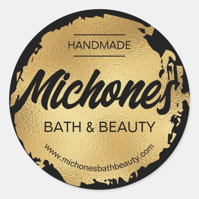 Luxury Black Gold Foil Modern Custom Business Classic Round Sticker (Front)