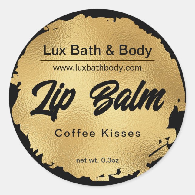 Luxury Black Gold Foil Modern Round Product Labels (Front)