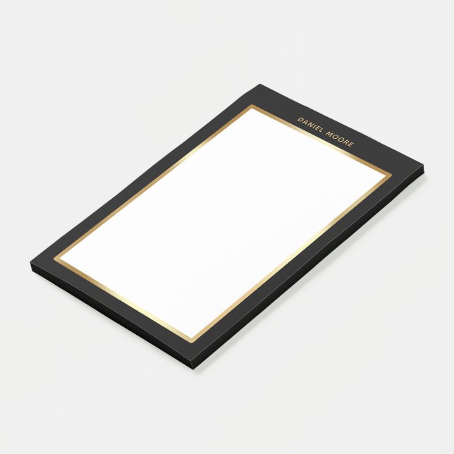 Luxury Black & Gold Frame Modern Minimalist Post-it Notes (Angled)