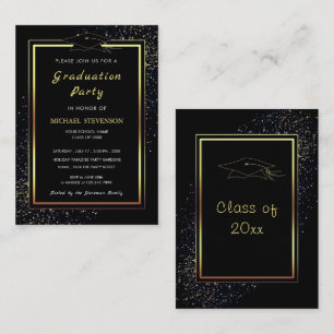 Luxury Black Gold Framed Graduation Invitation
