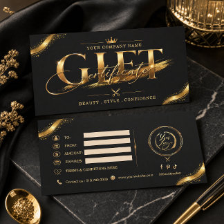 Luxury Black Gold Gift Certificate Set | Elegant