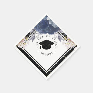Luxury Black Gold Glitter Floral Graduation Napkin