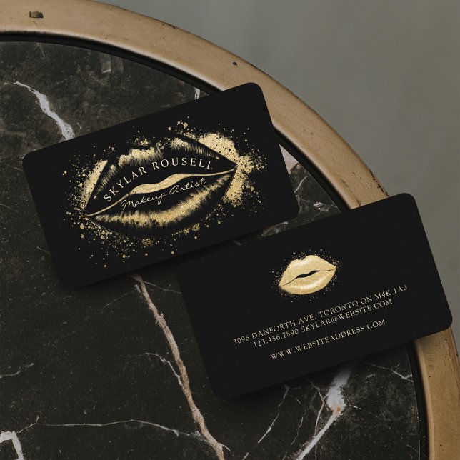Luxury Black & Gold Glitter Lips Makeup Artist Business Card (Luxury Black & Gold Glitter Lips Makeup Artist Business Card)