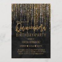 Luxury Black Gold Glitter Pearl Marble Quinceañera