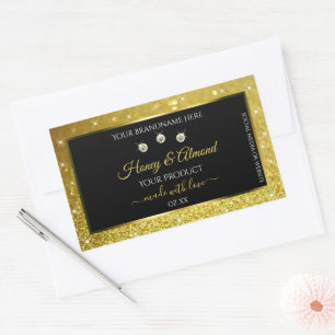 Luxury Black Gold Glitter Product Labels Diamonds