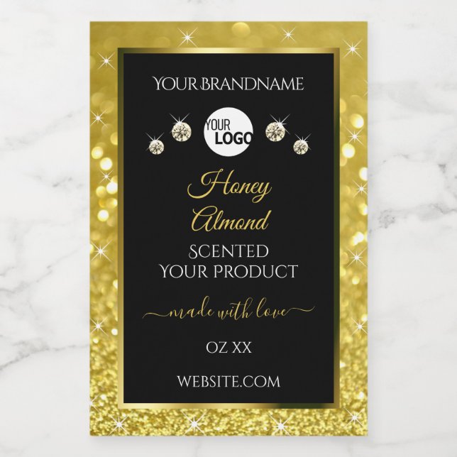 Luxury Black Gold Glitter Product Labels with Logo (Single Label)
