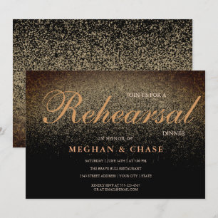 Luxury Black Gold Glitter Rehearsal Dinner Invitation