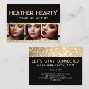 Luxury Black Gold Glitter Stars with Photo Images  Business Card