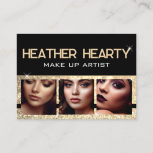 Luxury Black Gold Glitter Stars with Photo Images  Business Card