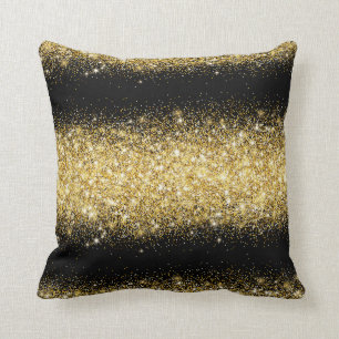 Luxury Black Gold Glitter Throw Pillow