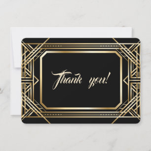 Luxury Black Gold Great Gatsby Wedding Thank You Card