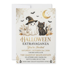 Luxury Black Gold Halloween Party Invitation Card 