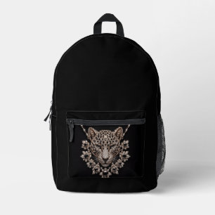 Luxury Black & Gold Leopard Floral Diamond Necklac Printed Backpack