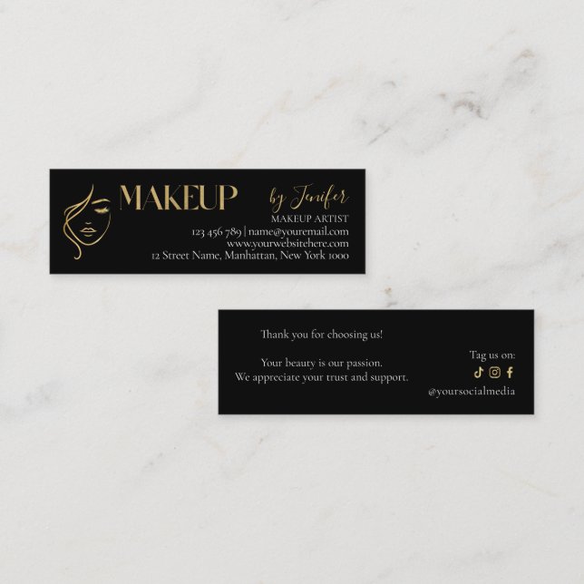 Luxury Black & Gold Makeup Thank you Card (Front/Back)