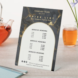 Luxury Black Gold Marble Agate Elegant Price List Pedestal Sign