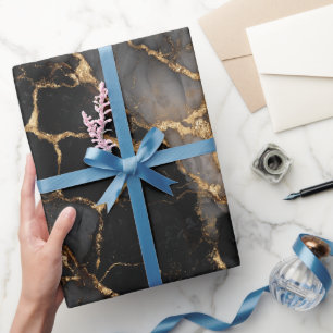 Luxury Black Gold Marble Luxe Abstract Pattern Wrapping Paper