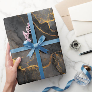 Luxury Black Gold Marble Luxe Abstract Pattern Wrapping Paper