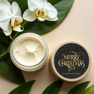 Luxury Black & Gold Merry Christmas Round Stickers