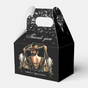 Luxury Black Gold Mexican Style Quinceañera Favor Box