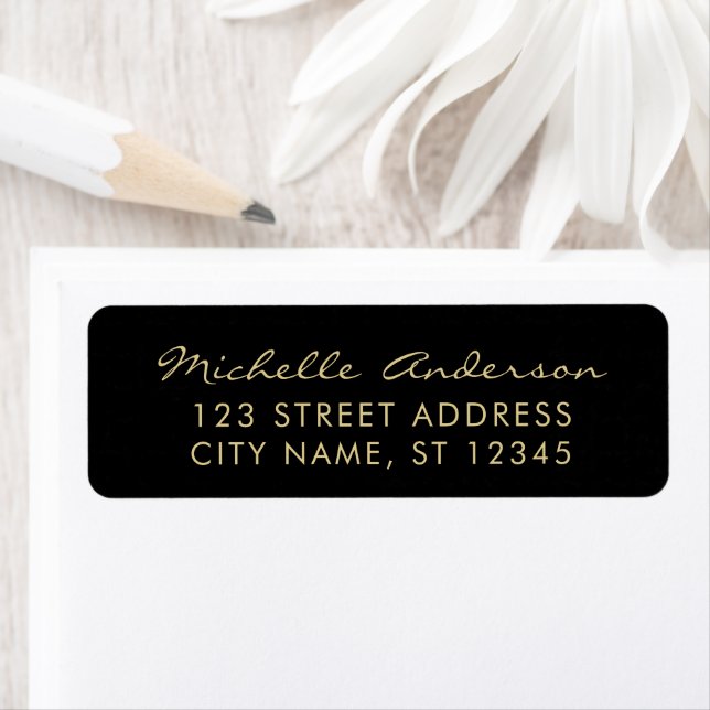 luxury Black Gold Minimal Script  Return Address   (En situation)