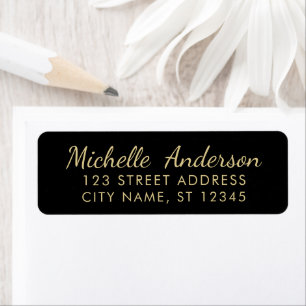luxury Black Gold Minimal Script  Return Address  