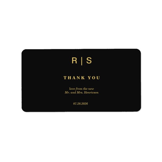 Luxury Black Gold Monogram Return Address Label (Front)