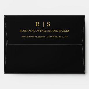 Luxury Black & Gold Monogram Wedding Envelope 