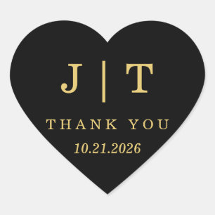 Luxury Black & Gold Monogram Wedding Envelope Line Heart Sticker