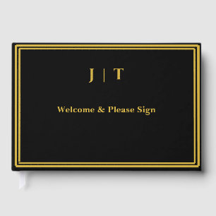 Luxury Black & Gold Monogram Wedding Guest Book 