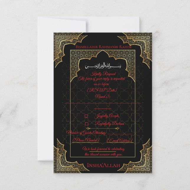 Luxury Black & Gold Muslim RSVP Card | (Front)