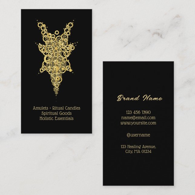 Luxury Black & Gold Mystical Amulets Ritual Candle Business Card (Front/Back)