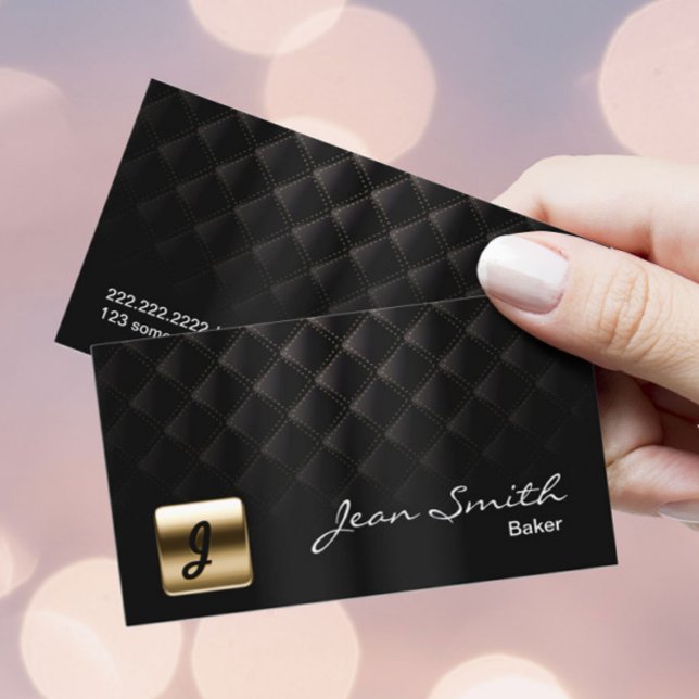 Luxury Black & Gold Pastry Chef Bakery Business Card (Creator Uploaded)