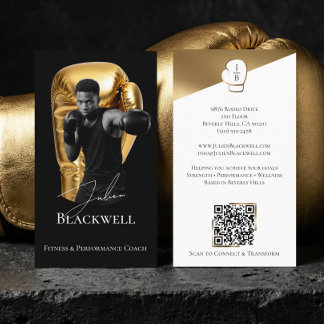 Luxury Black Gold Personal Trainer Boxing Photo Business Card