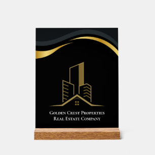 Luxury Black & Gold Personalized Real Estate Acrylic Sign