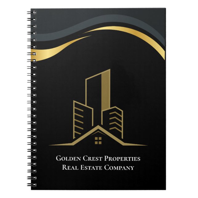 Luxury Black & Gold Personalized Real Estate Notebook (Front)