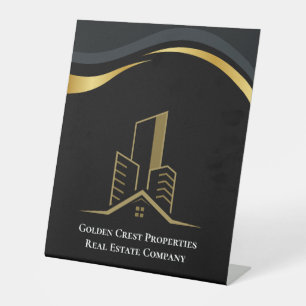 Luxury Black & Gold Personalized Real Estate Pedestal Sign
