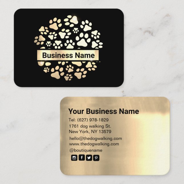 Luxury Black Gold Pet Supplies Store Business Card (Front/Back)