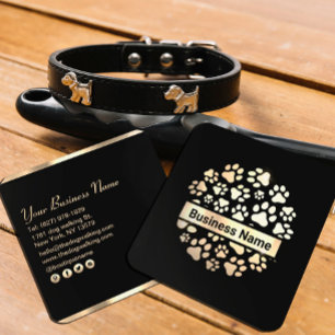 Luxury Black Gold Pet Supplies Store Square Business Card