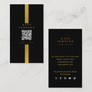 Luxury Black Gold QR Code Social Media Business Card
